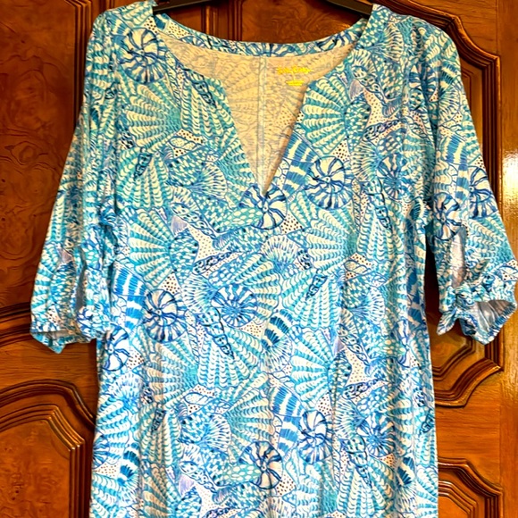 Lilly Pulitzer Easley T-Shirt Dress Amalfi Blue By The Seashore NWOT - Picture 3 of 6